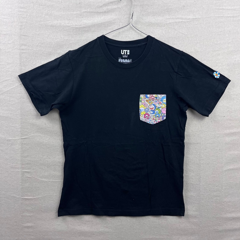 Uniqlo Takashi Murakami Doraemon T-Shirt Mens Small Black Graphic Pocket Tee